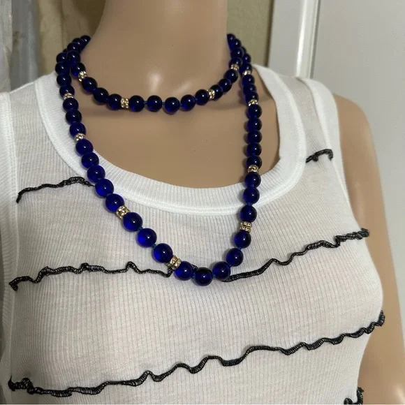 Vintage Murano glass necklace with handmade blue and golden - Picture 4 of 10